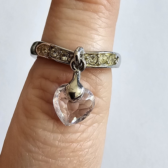 Crystal heart charm ring silver tone size 6.75    6 3/4 valentine's day clear - Picture 2 of 8